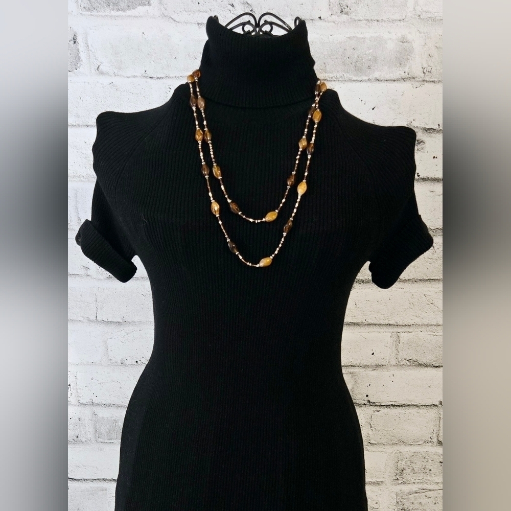Layered Beaded Necklace in Amber Brown Earth Tones – Boho Style